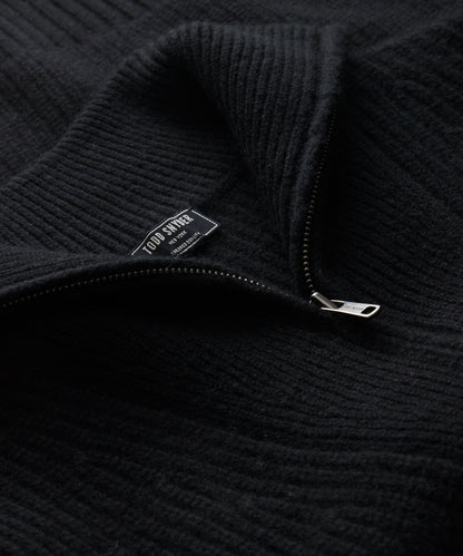 Luxe Cashmere Zip Mock Neck in Black