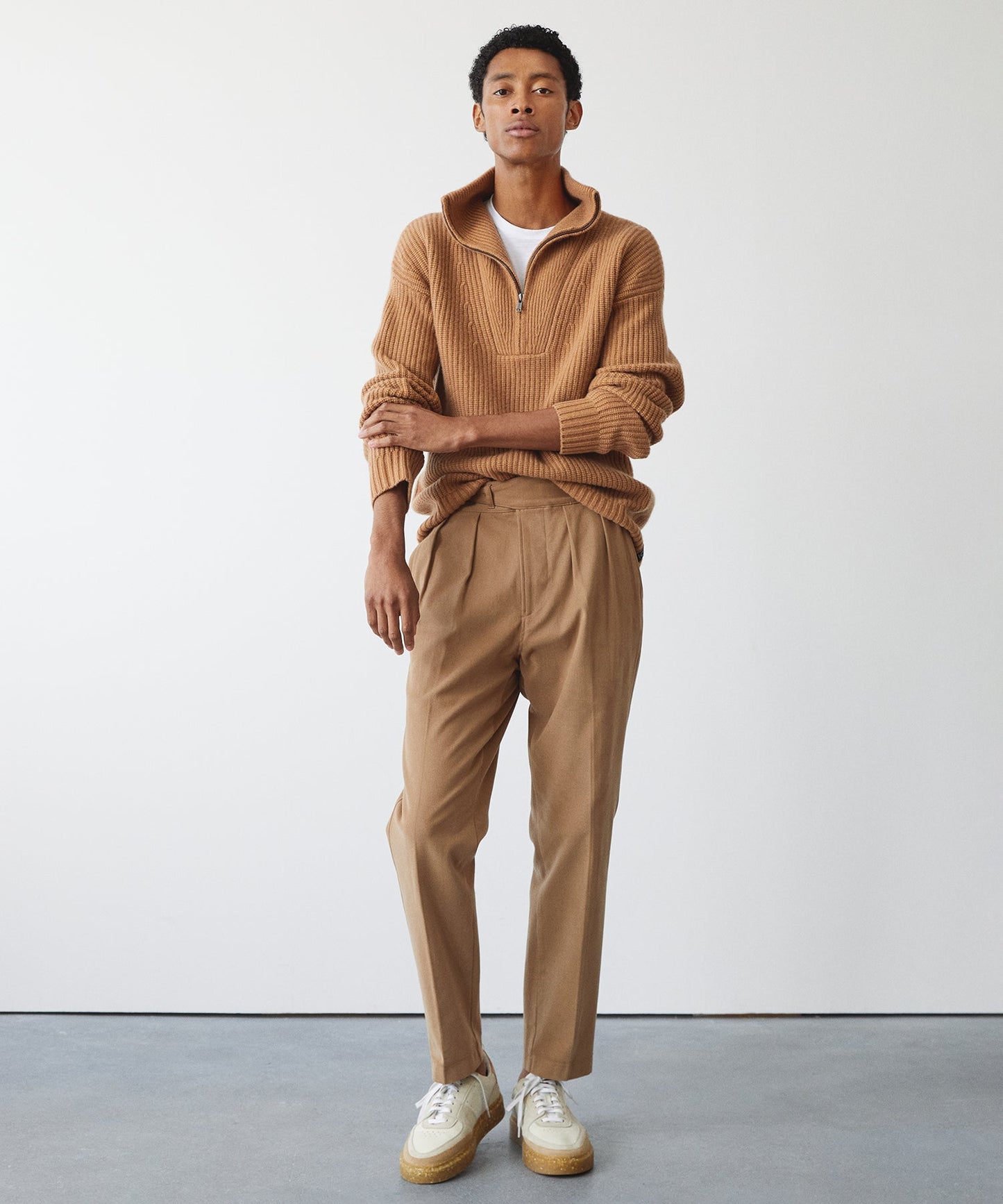 Luxe Cashmere Zip Mock Neck in Camel