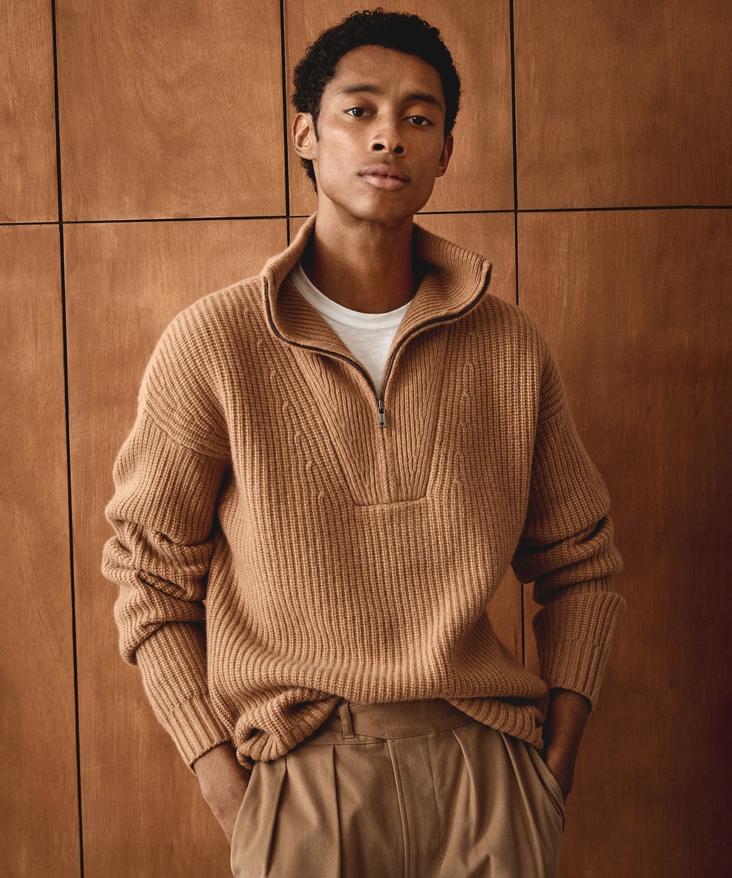 Luxe Cashmere Zip Mock Neck in Camel