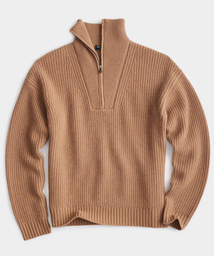 Luxe Cashmere Zip Mock Neck in Camel